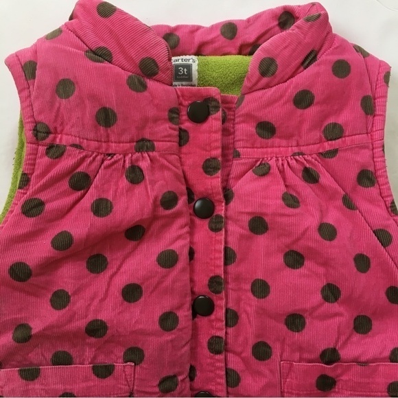Carter's Toddler Girls Pink Polka Dot Cotton Corduroy Thick Winter Puffer Vest - Picture 4 of 13
